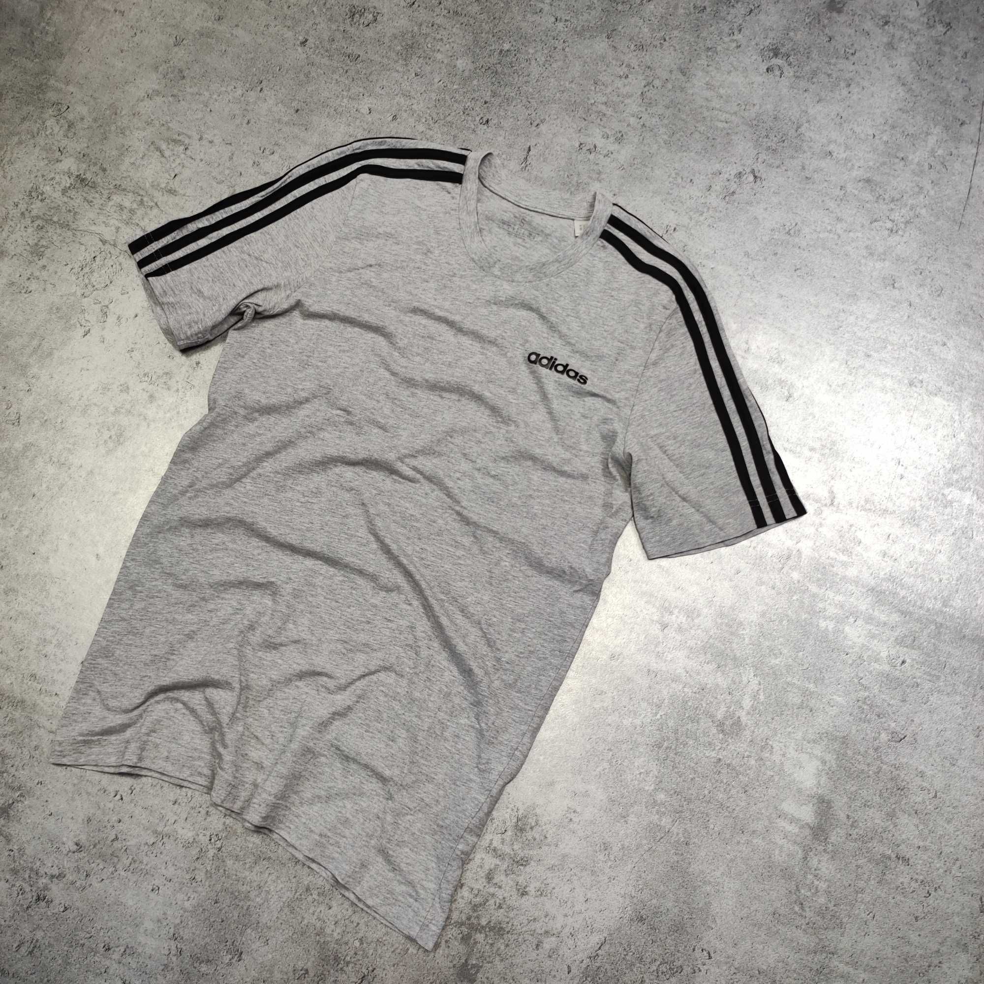 MĘSKA Sportowa Szara Koszulka Bawełna 3 Paski Adidas Male Logo Casual