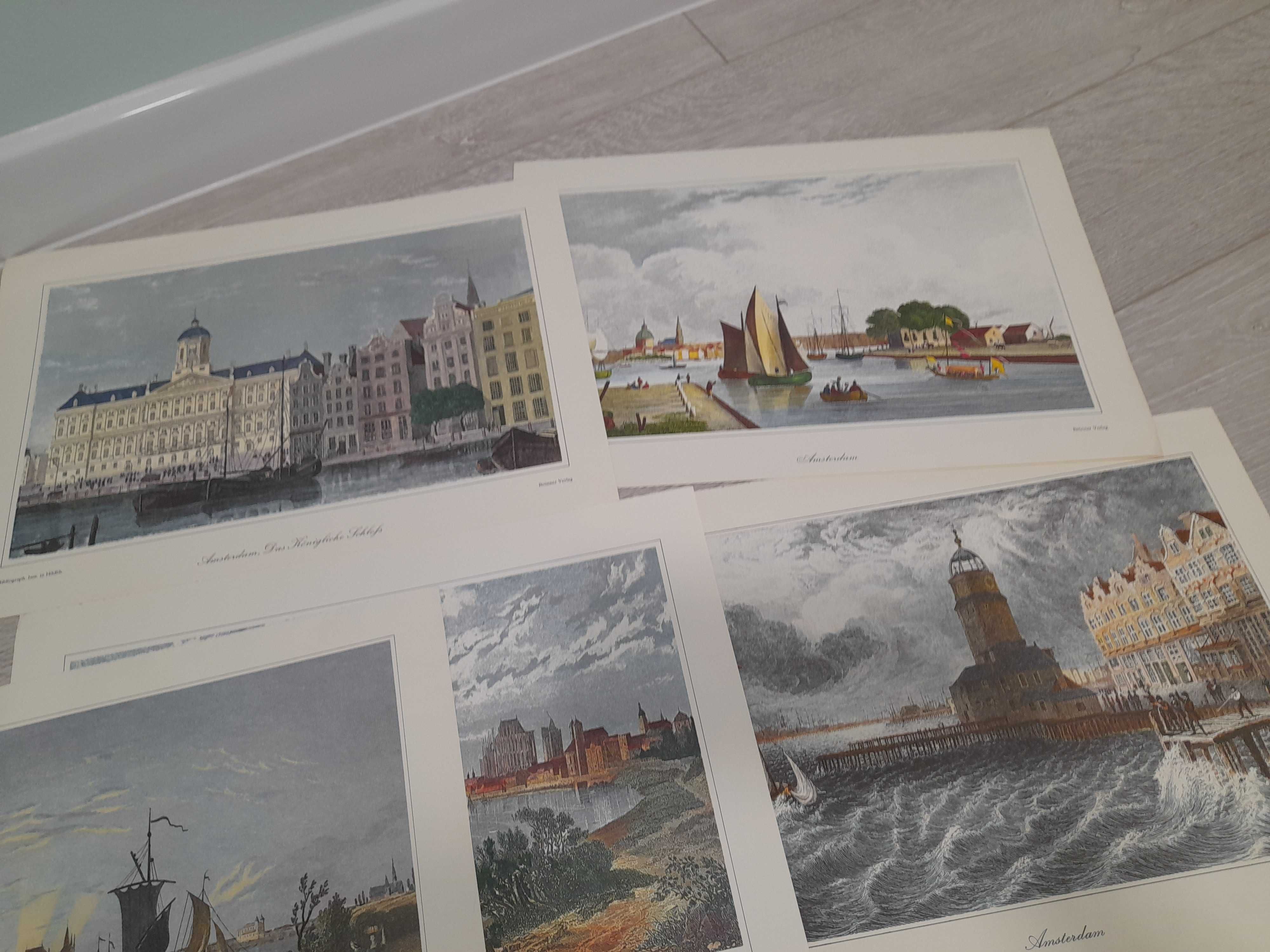 Zestaw 53 szt. Stare grafiki szkice miasta niemieckie i świata obrazA4