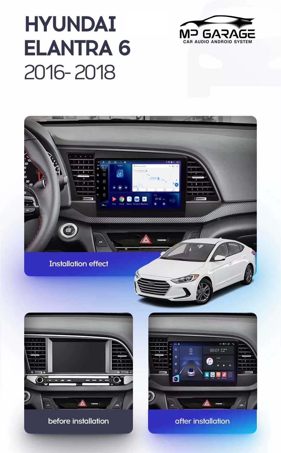 Radio Android Hyundai Elantra 2016_2018 CarPlay/AndroidAuto 4G Montaż