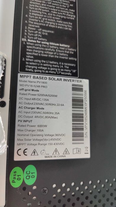 Гібридний сонячний інвертор 5200W 48v  MUST PV18-5248 PRO