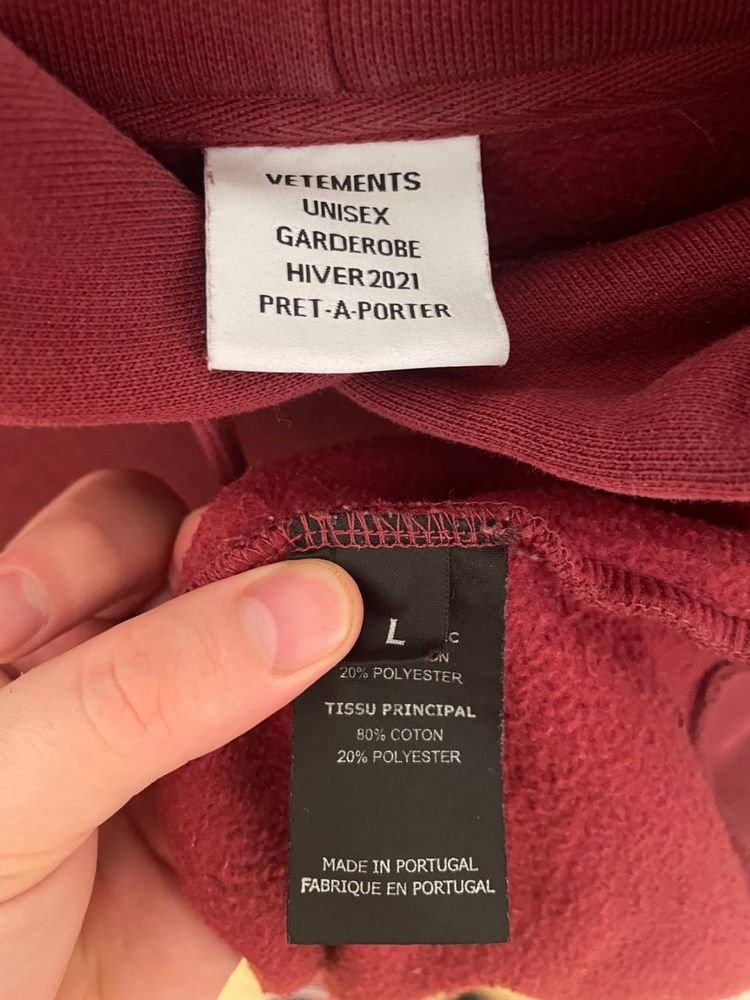 Оригинал Vetements Oversized Logo Hoodie in Burgundy Ss21 худи ветмо