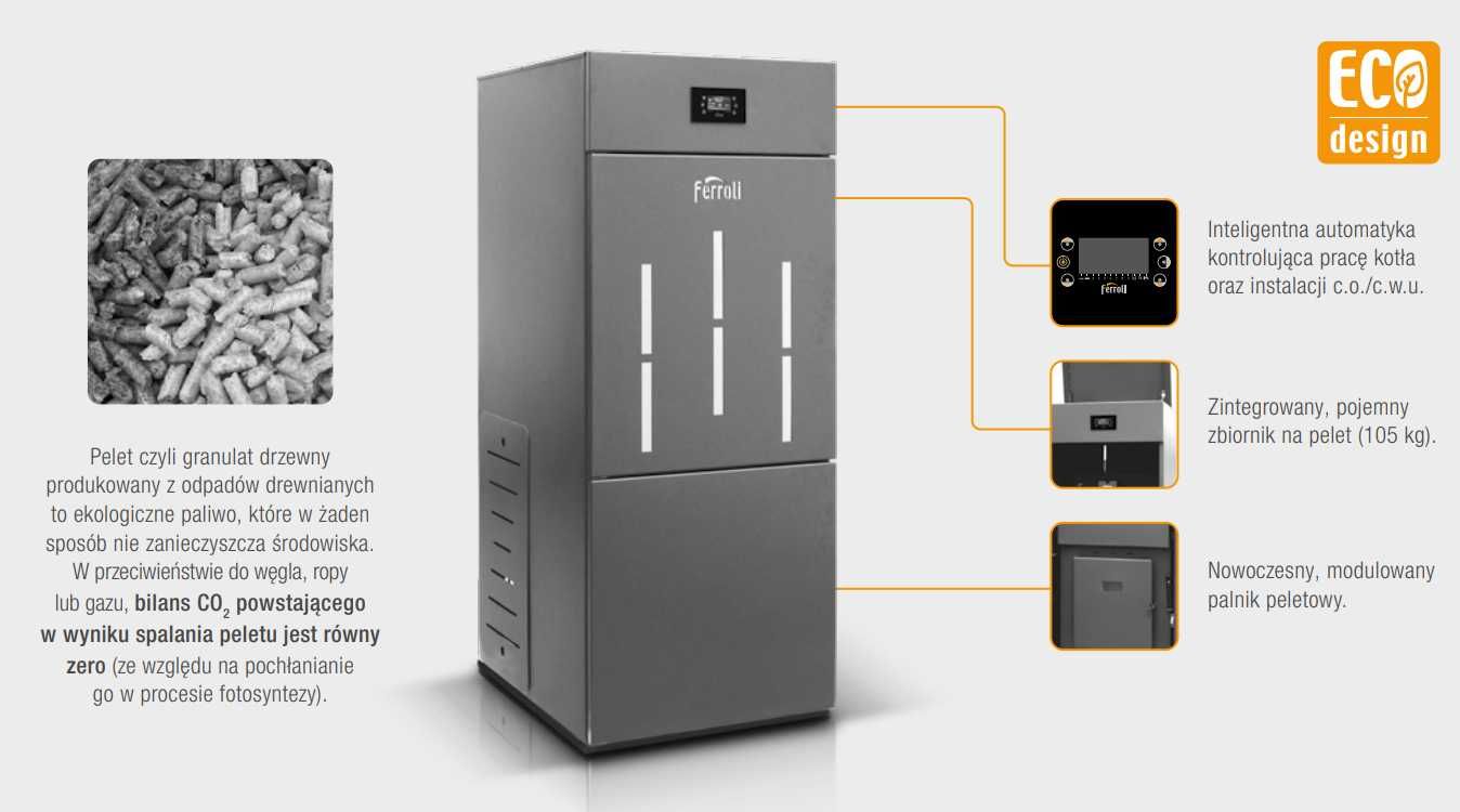 Kocioł Ferroli Biopellet Pro 12kW piec automat na pellet RATY