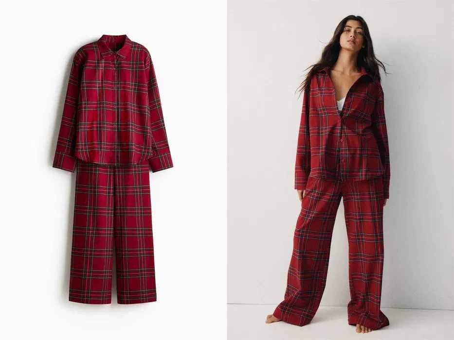 Piżama bawełniana Koszula ze Spodniami L NOWA Kolekcja krata czerwona