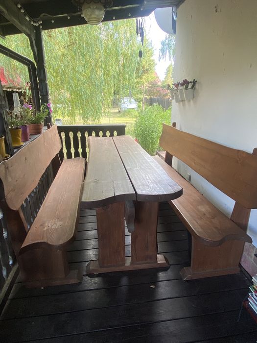 DREWNIANE Meble ogrodowe: stół + ławki