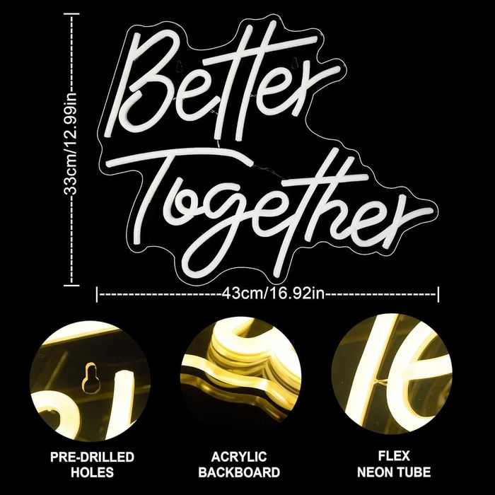 Sinal Luminoso Néon LED em Acrílico " Better Together "