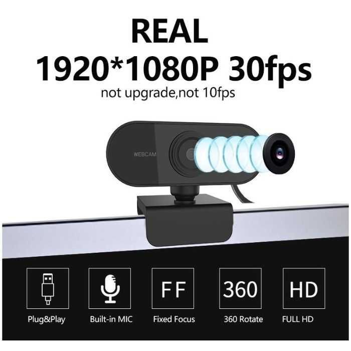 Webcam Premium Full HD 1080p com Microfone Stéreo - Preta - Goeik