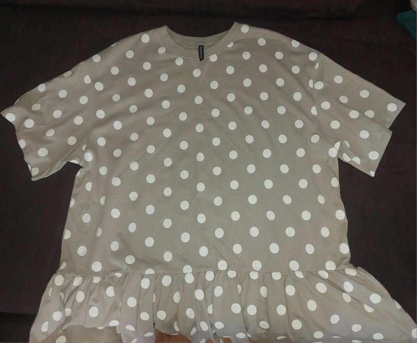 H&M sukienka falbana groszki beżowa 34/36/38