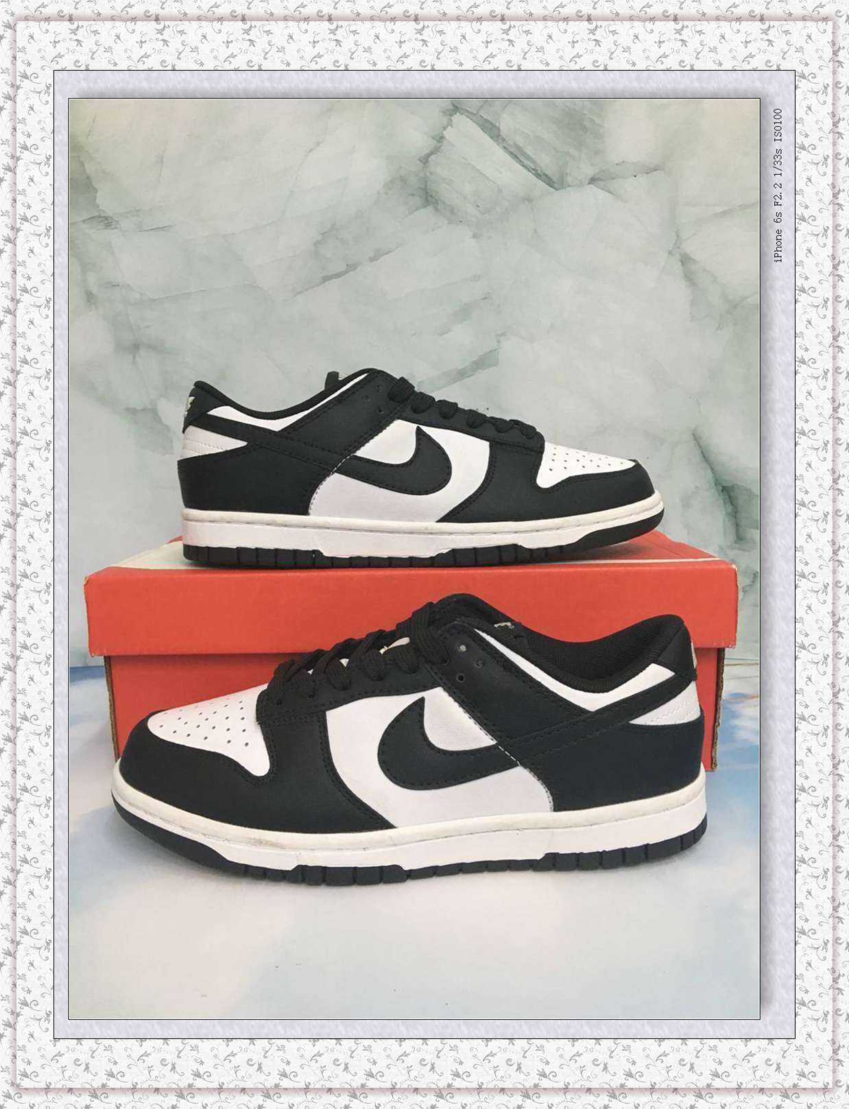 Sapatilhas Nike Dunk Panda preto e branco com atacadores, tamanho 39