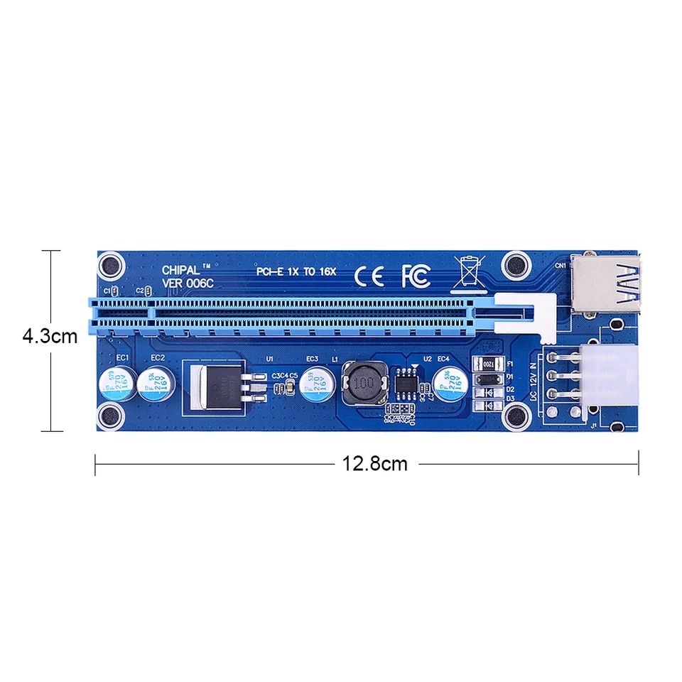 Riser Райзер 006C PCI-E 1X to 16X 6pin 12v USB 3.0 60см