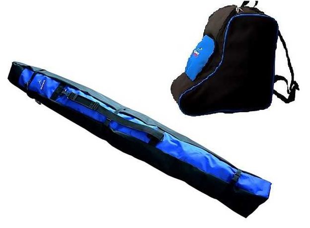Zestaw - torba na buty, łyżwy + pokrowiec na narty- czarno-niebieski