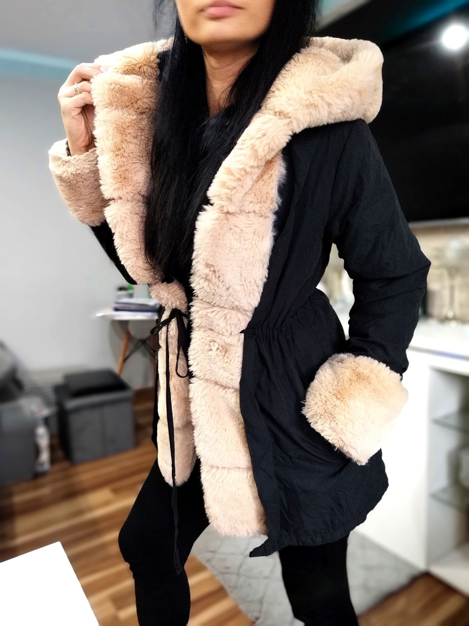 extra kurtka damska płaszczyki płaszcz ocieplany parka zimowa S M