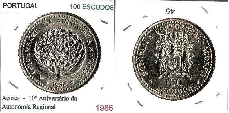 Autonomia Regional - Açores - 10º Aniv.- - - 100$00 - 1986 - - - Moeda