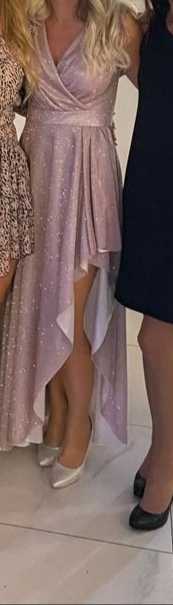 Sukienka brokatowa długa pudrowy róż 36 rozmiar sylwester wesele