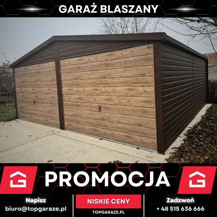 Garaż blaszany drewnopodobny 6x6m PREMIUM dwustanowiskowy na wymiar