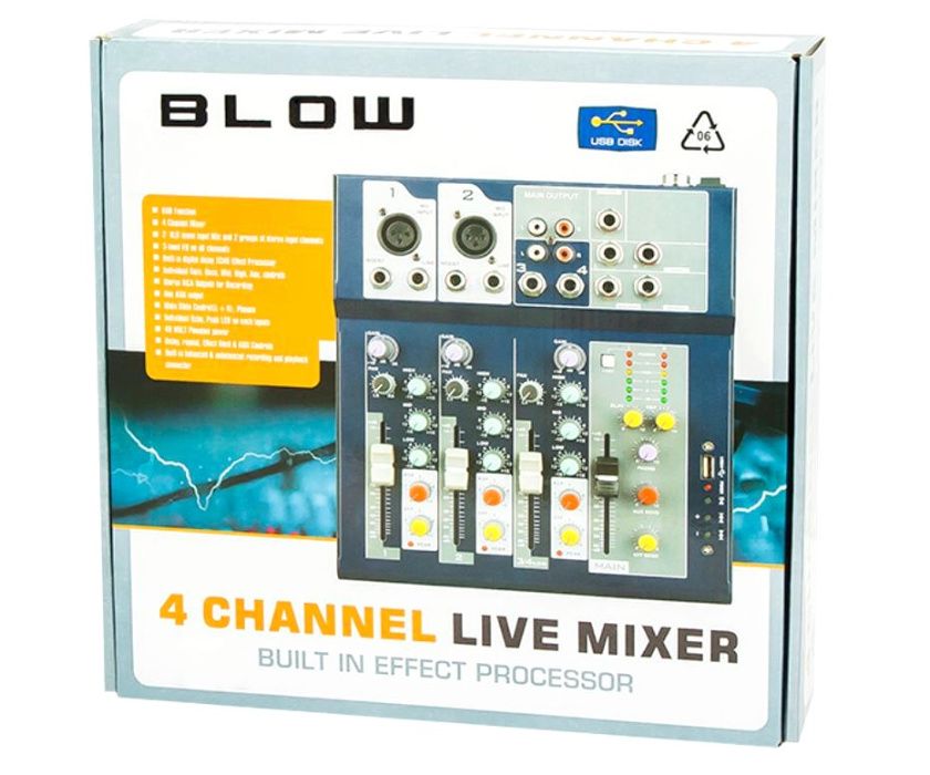 MIKSER Audio Mixer 4 Kanały Estradowy Phantom Echo USB MP3 dla DJ -a