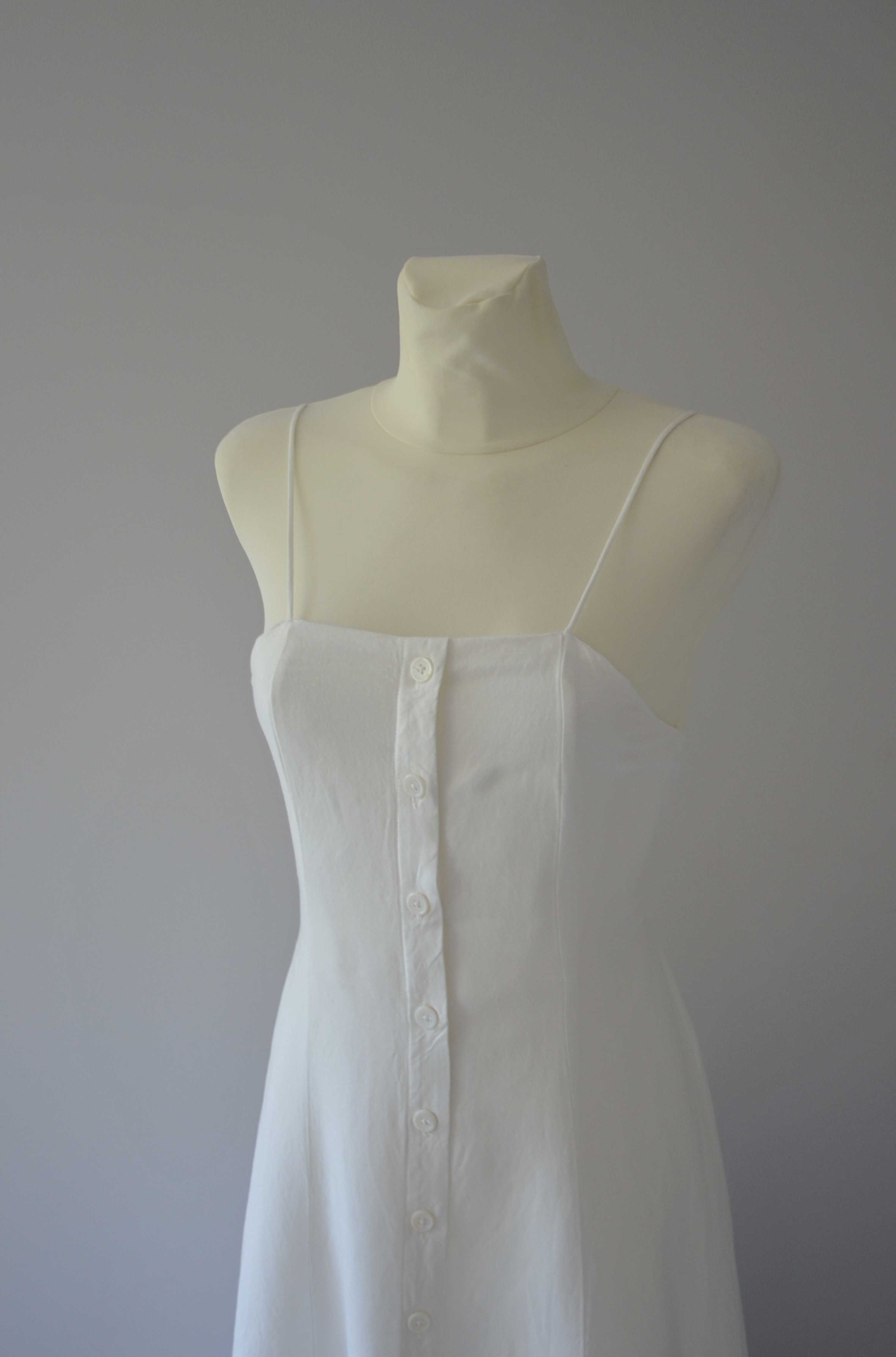 Oysho długa biała lniana sukienka len linen old money style 36 S
