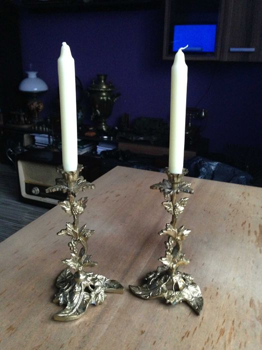 Świeczniki ozdobne z grubego mosiądzu 2 szt. komplet.