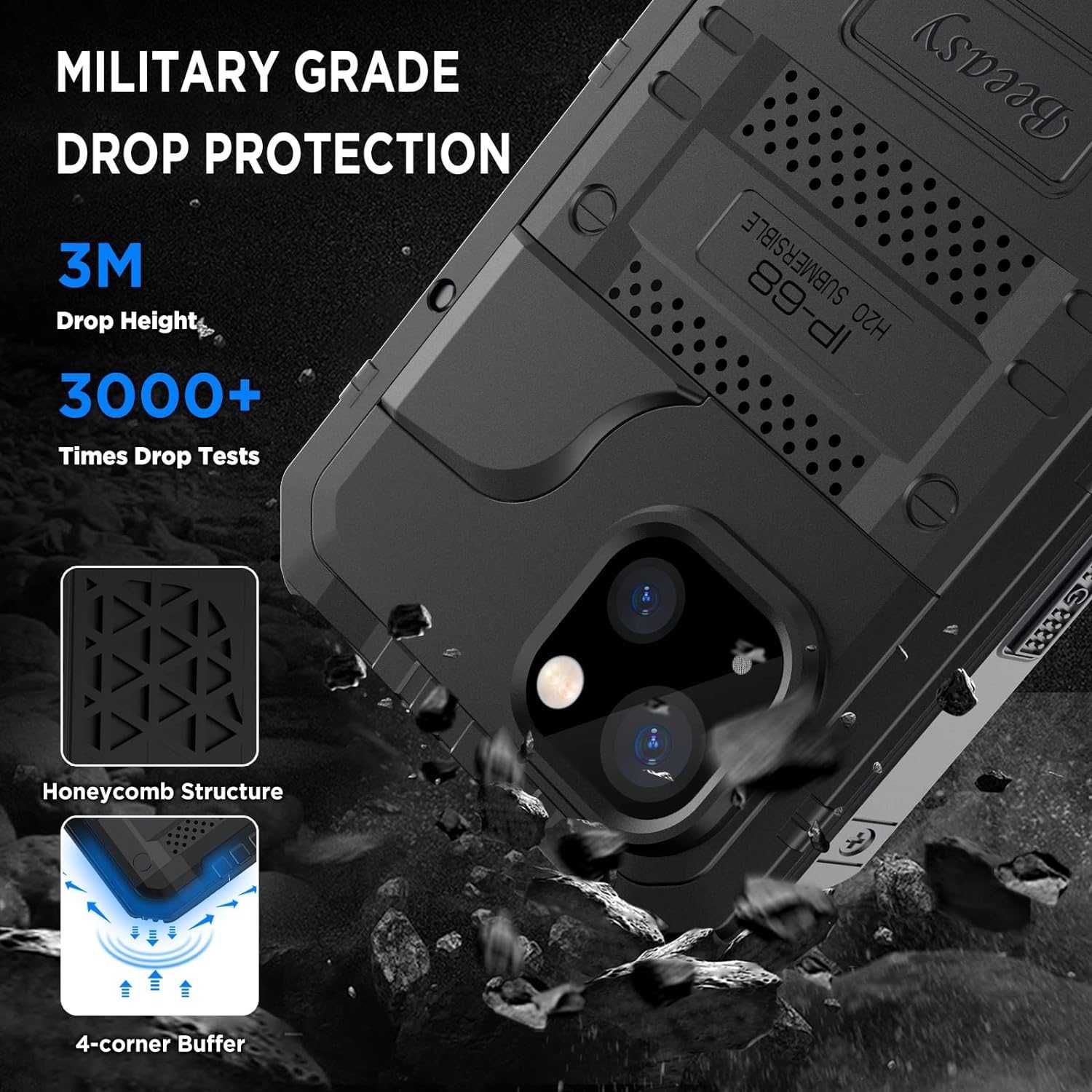 Beeasy iPhone 13 / 14 etui wodoodporne pancerne IP68 metalowa 360