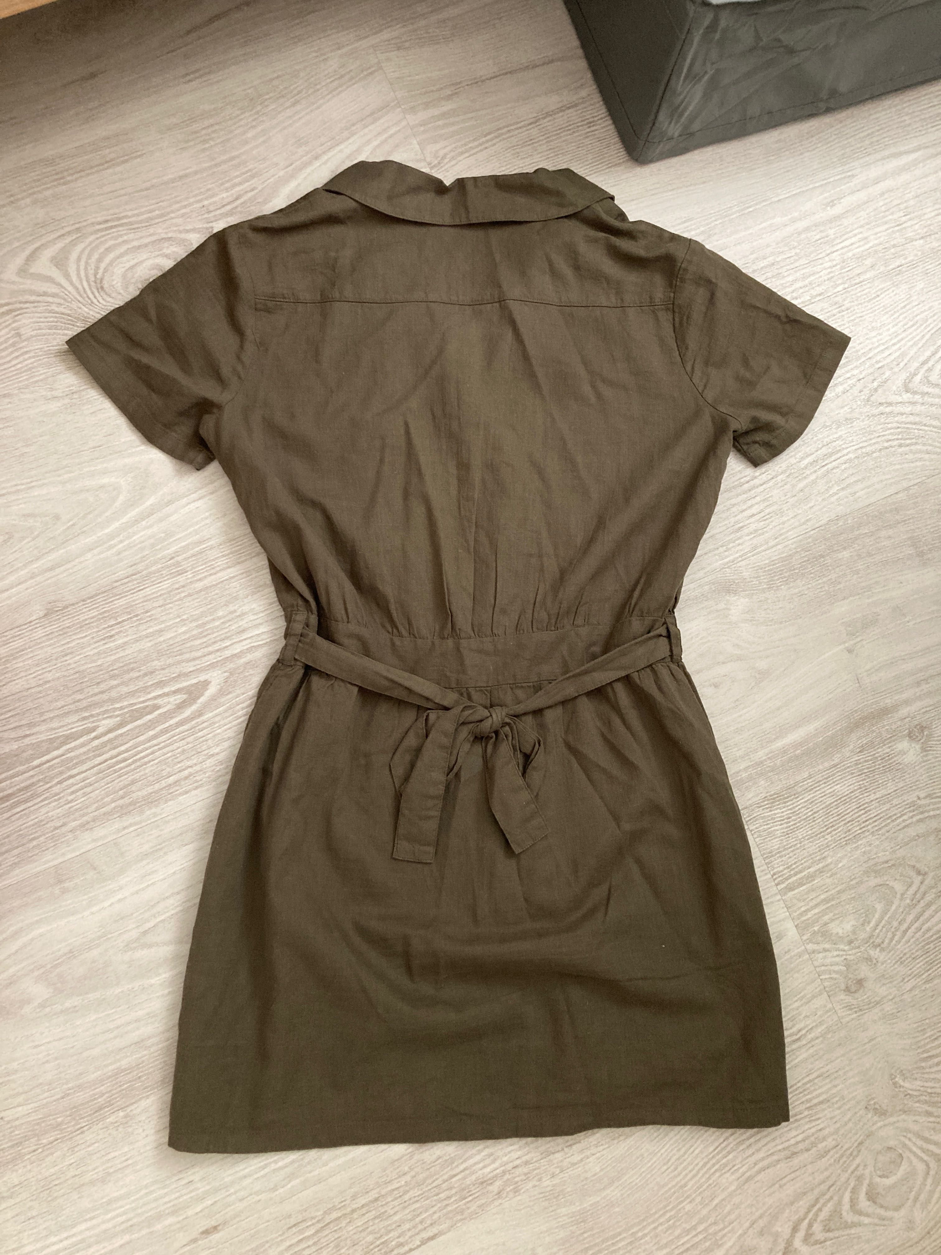 H&M bawełniana szmizjerka 38 S M sukienka khaki z kieszeniami zielona