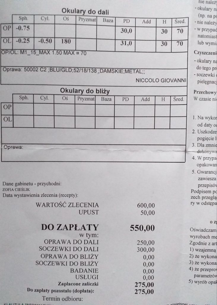Okulary  włoskie oprawki Niccolo Giovanni