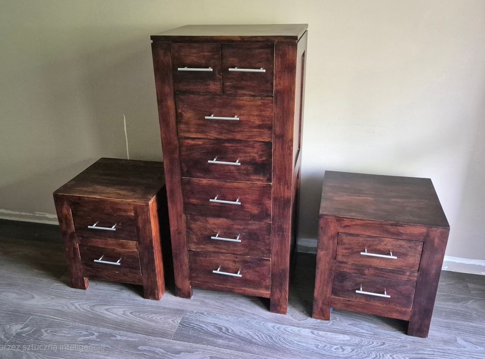 Meble orientalne drewniane Karakorum Komoda 2 Szafki nocne Vintage