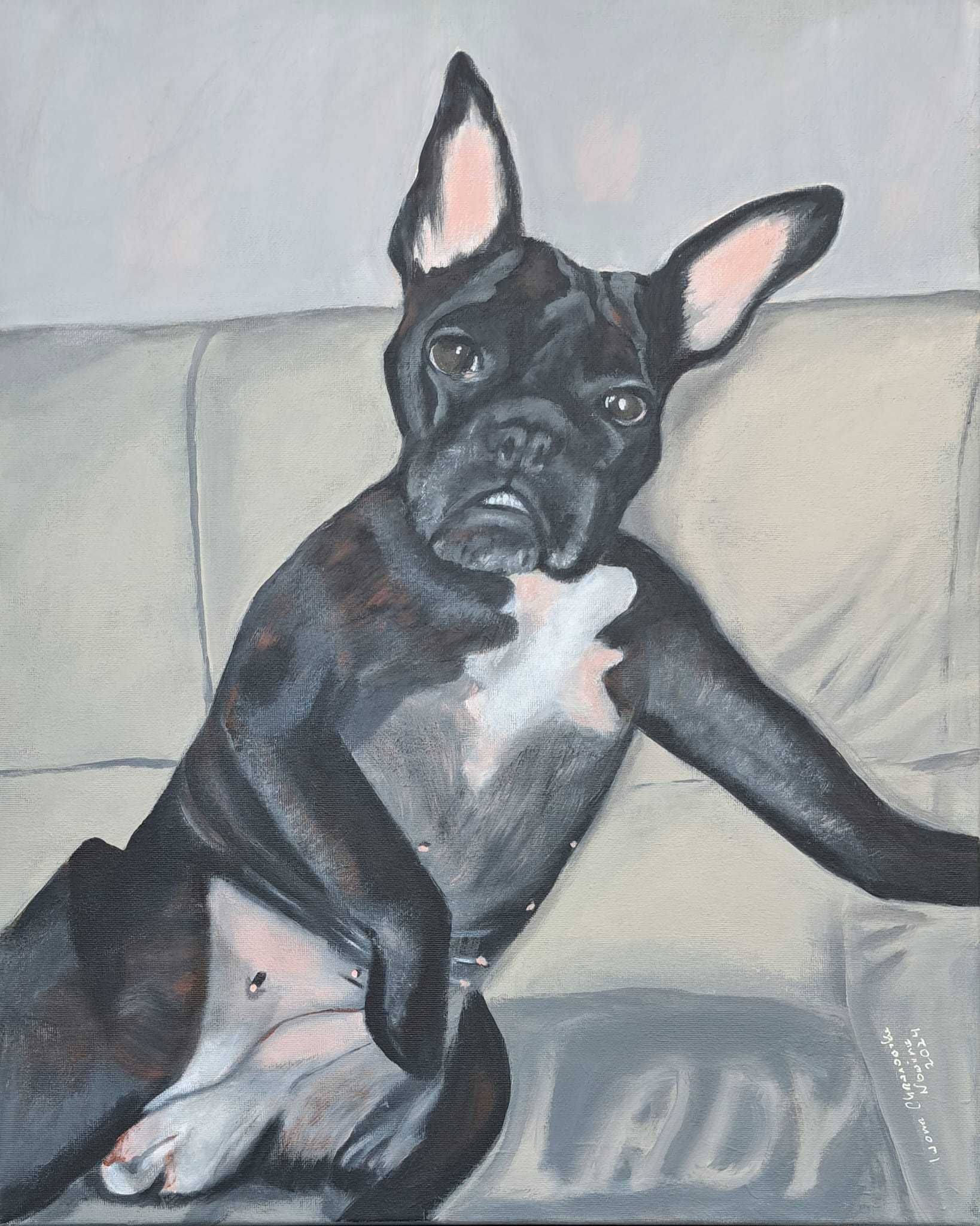 Portret psa i kota malowany na płótnie