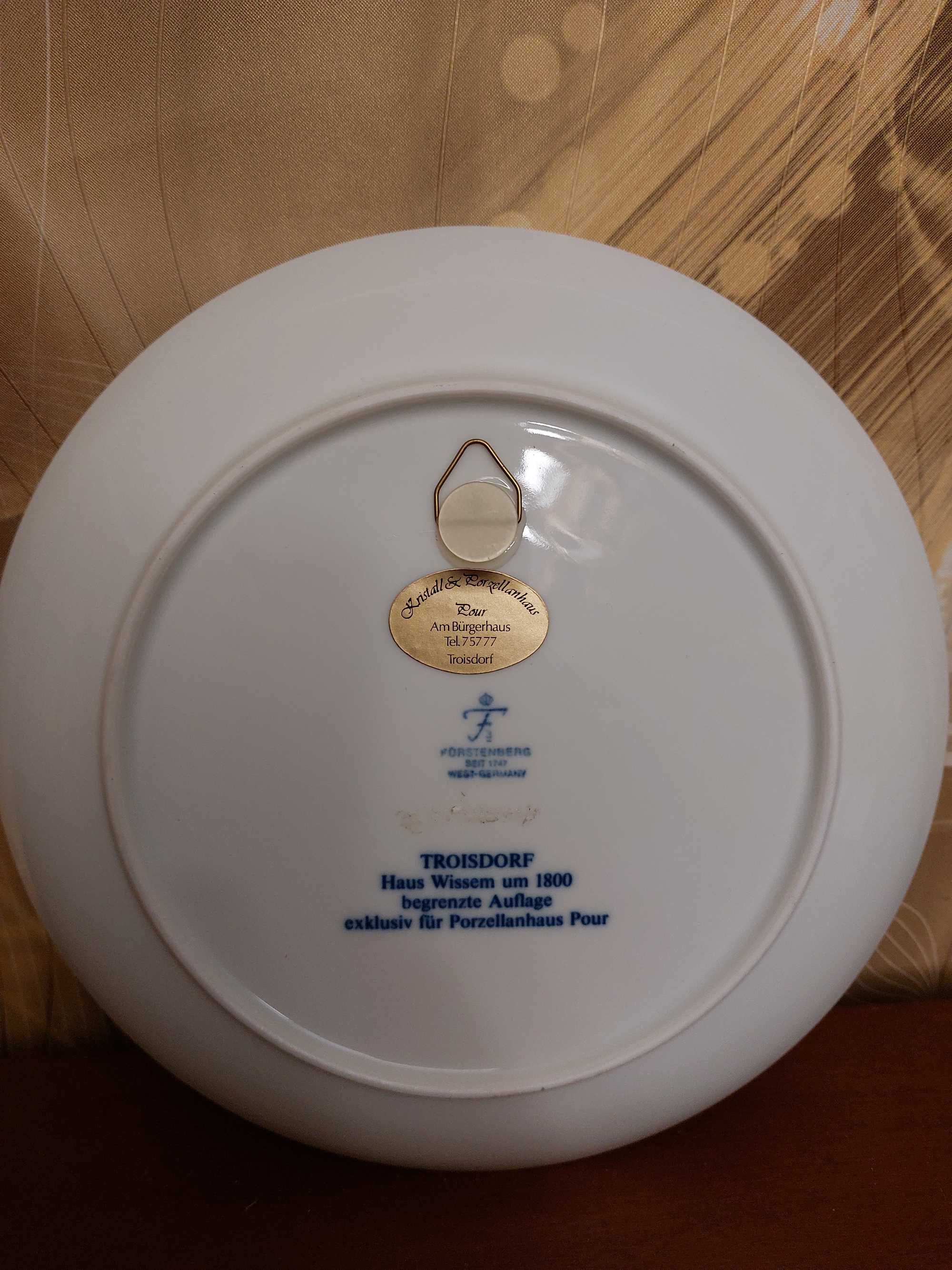 Porcelanowy talerz kolekcjonerski ściana. Furstenberg motyw Troisdorf