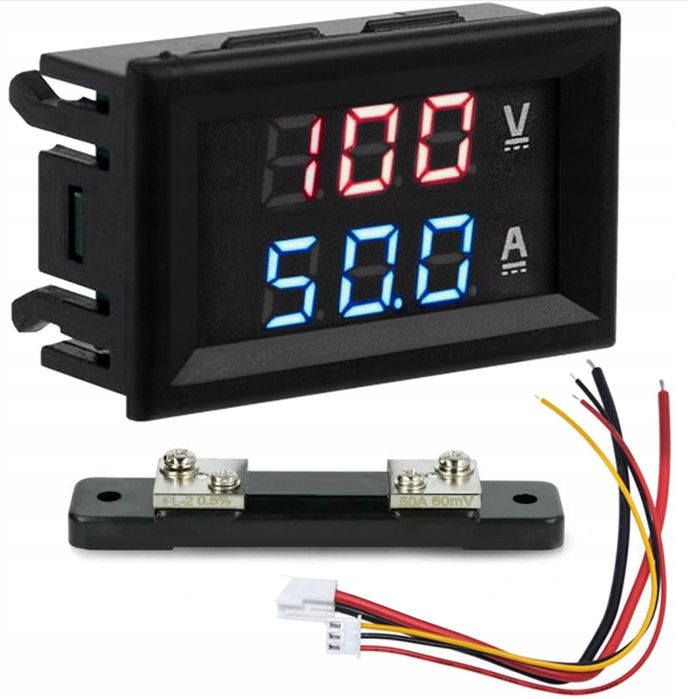Woltomierz Amperomierz panelowy DC 50A 100V z bocznikiem