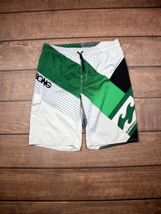 Vintage Retro Billabong białe zielone krótkie spodenki shorty szorty