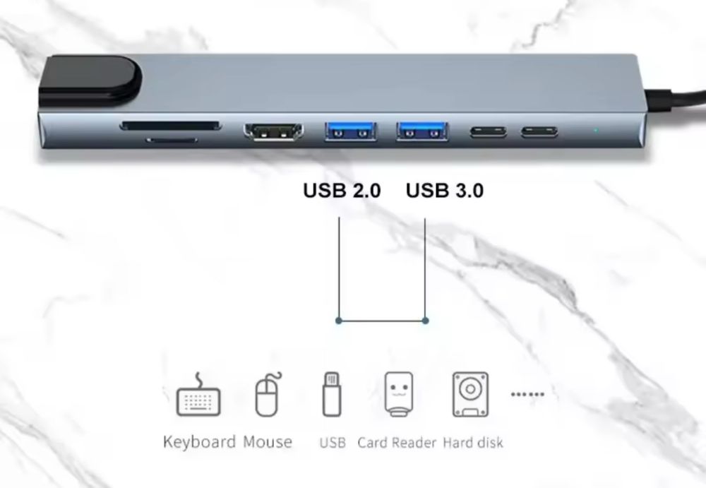 Хаб концетратор 8 в 1 type c lan порт