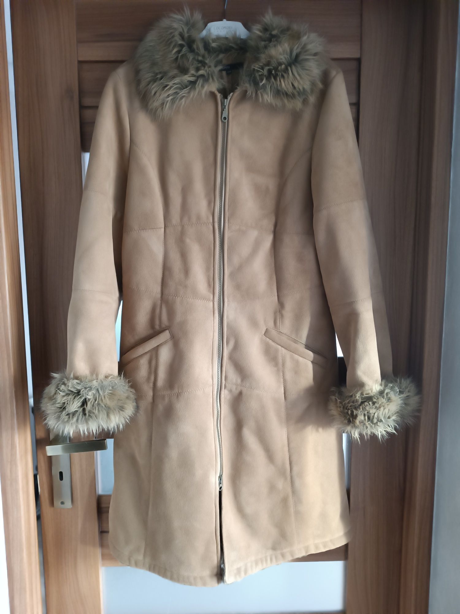 KappAhl płaszcz zimowy damski kożuch futerko 38 M 40 L brązowy camel