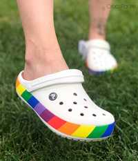 Купить Крокси Радужние Crocs Crocband Raibow Яркие Стильние 36-45