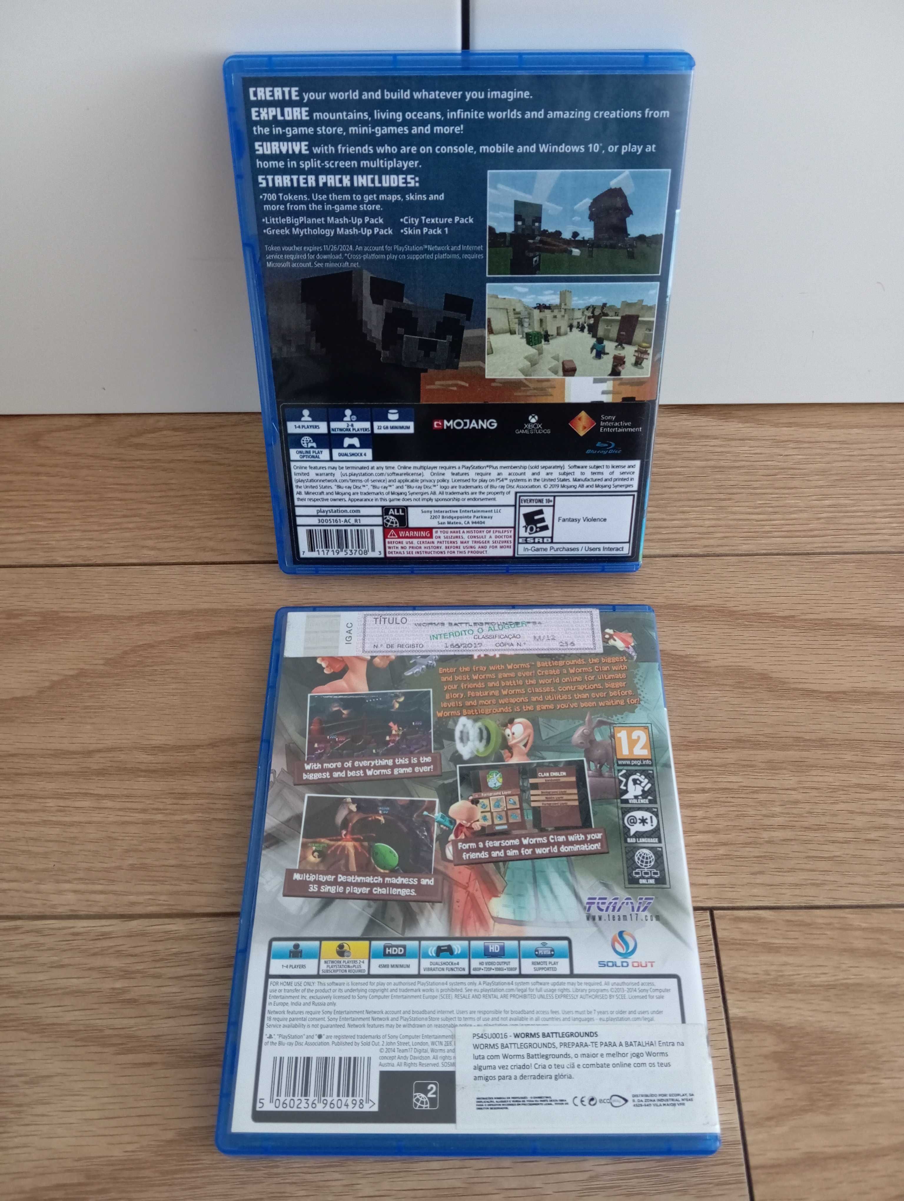 Minecraft + Worms Battlegrounds, PS4 PlayStation 4 (faço retomas)