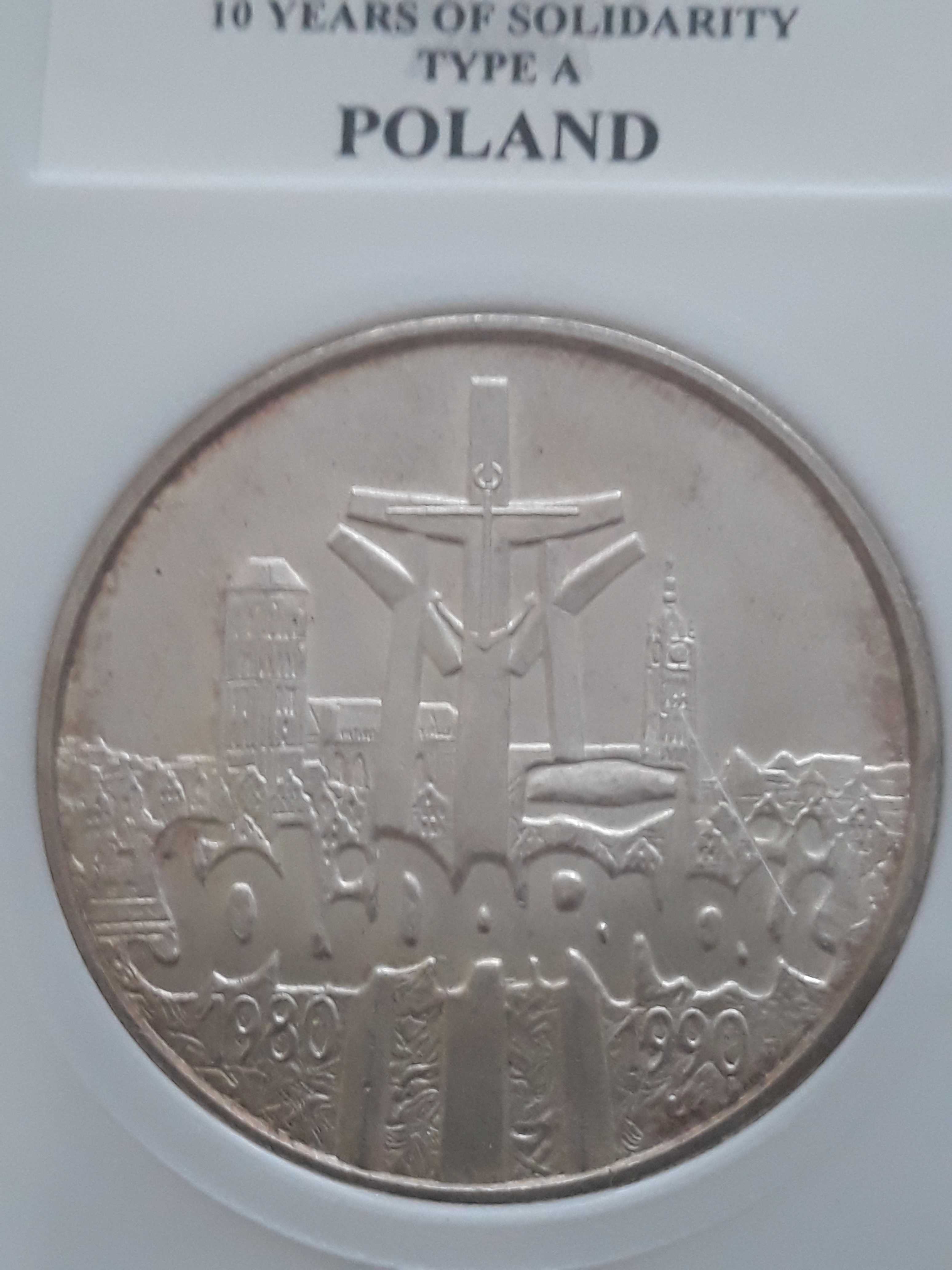 100 000 zł Solidarność 1990 r. nr 1 - Typ A-mennicza - MS 70