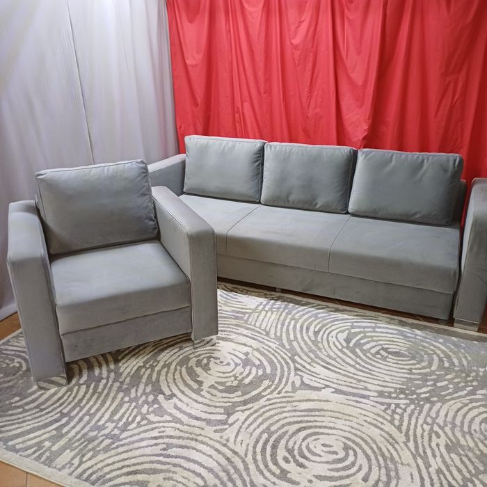 Kanapa szara z fotelem