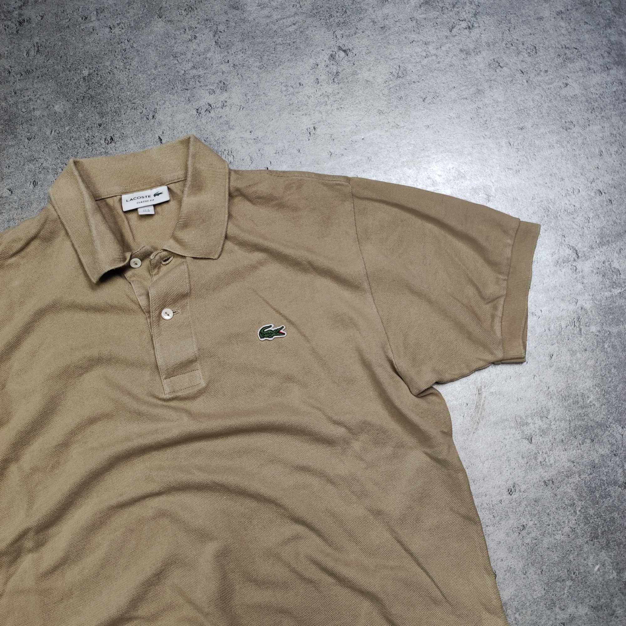 MĘSKA Koszulka POLO PREMIUM Elegancka Beżowa Lacoste haft Logo Casual