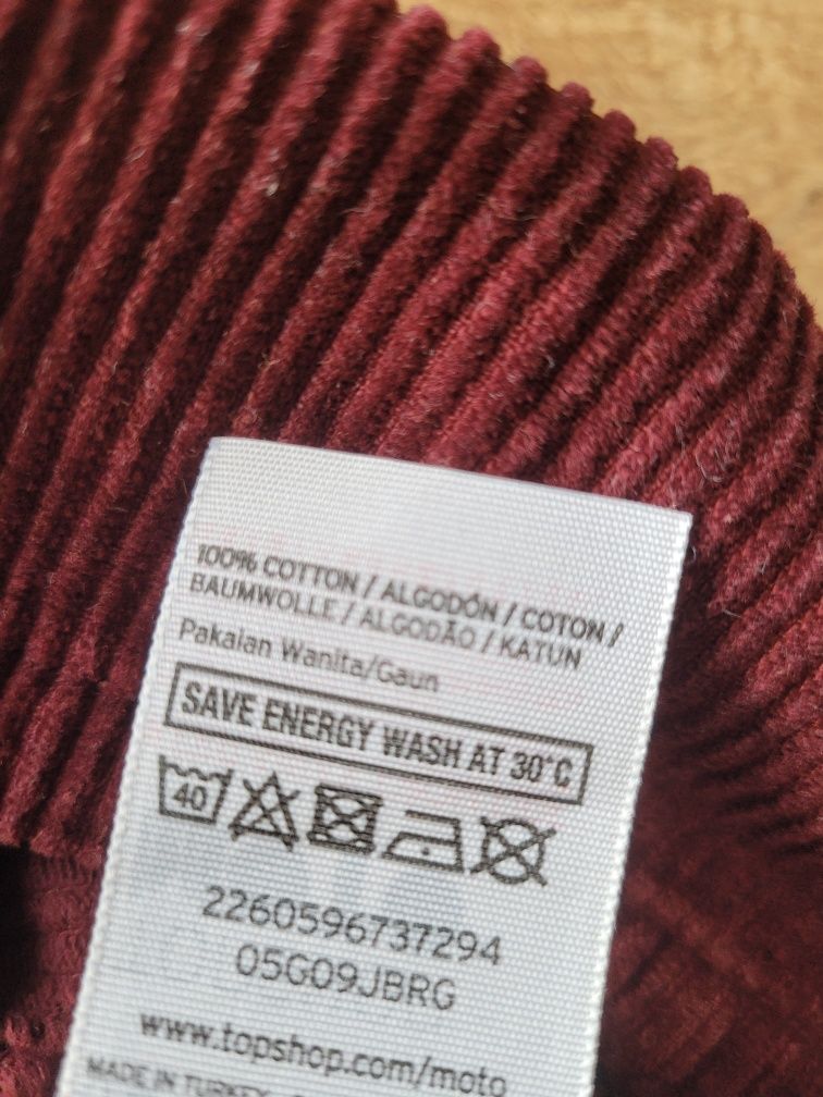 Bordowe ogrodniczki w prążki z kieszeniami Top Shop moto XS/S bawełna