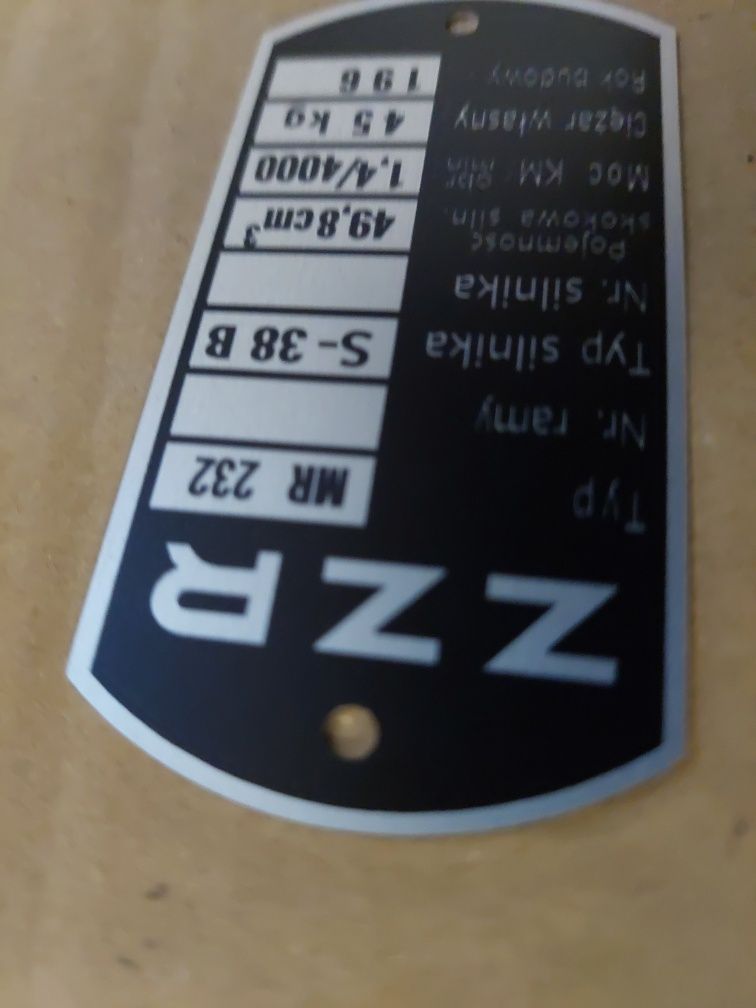 Nowa tabliczka nr rama zzr komar sztywniak 232 pl