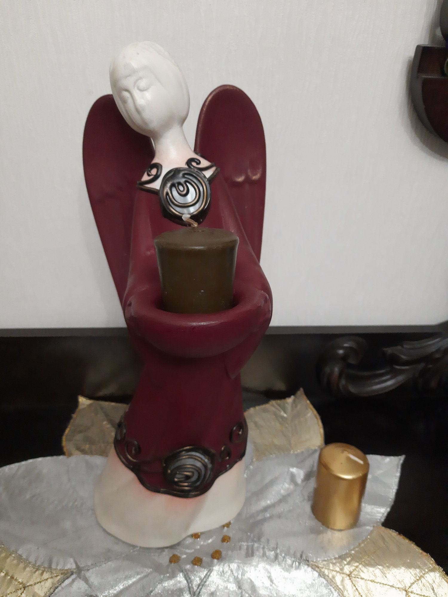 Piękny duży anioł ceramiczny świecznik, stróż, prezent