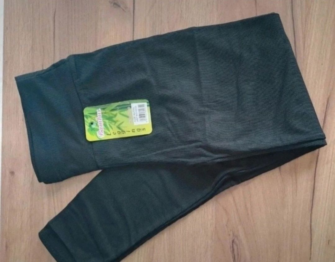 Nowe Leginsy getry XL/2XL czarne prążkowane bawełniane prążek wysoki s