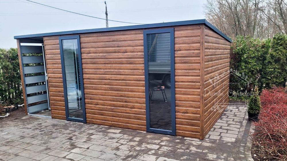 SCHOWEK DOMEK OGRODOWY 4,5x2,5 m wiata 1,5x2,5 2x okno  antracyt ID534