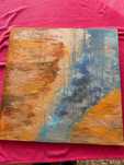 Quadro Estiloso em Tons de Amarelo e Azul - 60x60cm