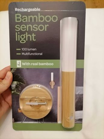 Bambusowa lampka z czujnikiem ruchu, USB, LED