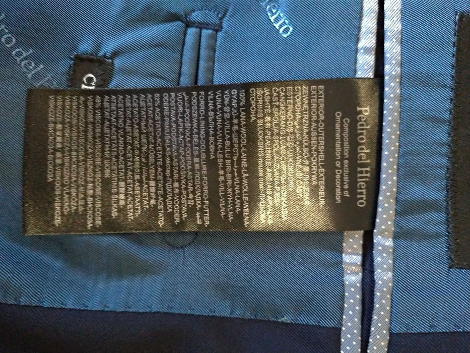 Fato 100% lã. Pedro del Hierro - cor azul. Novo. Nunca usado