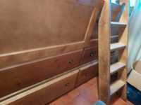 Cama de madeira maciça com escada e colchão
