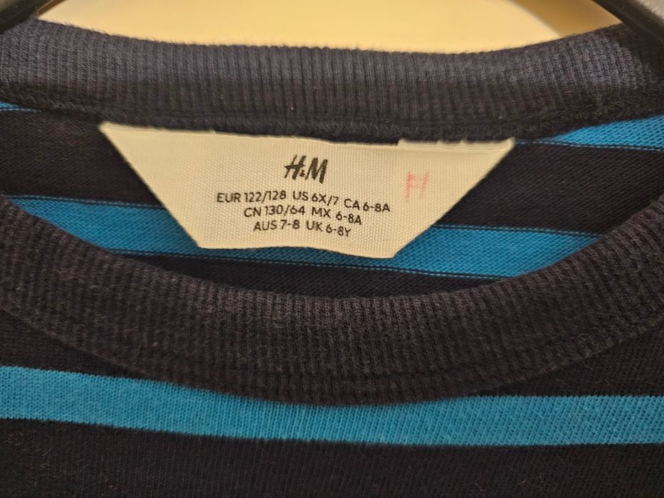 Longsleeve w paski niebiesko-granatowe, H&M, 122/128