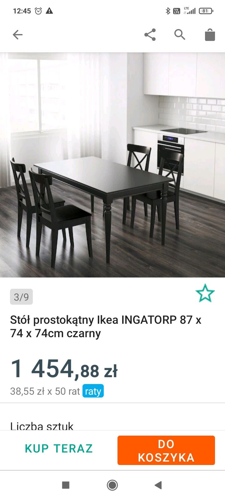 Nowy stół Ikea plus 4 krzesła