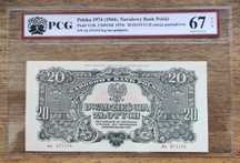 Banknot 20 złotych 1944r. - em. pamiątkowa 1974r. - grading PCG 67 EPQ