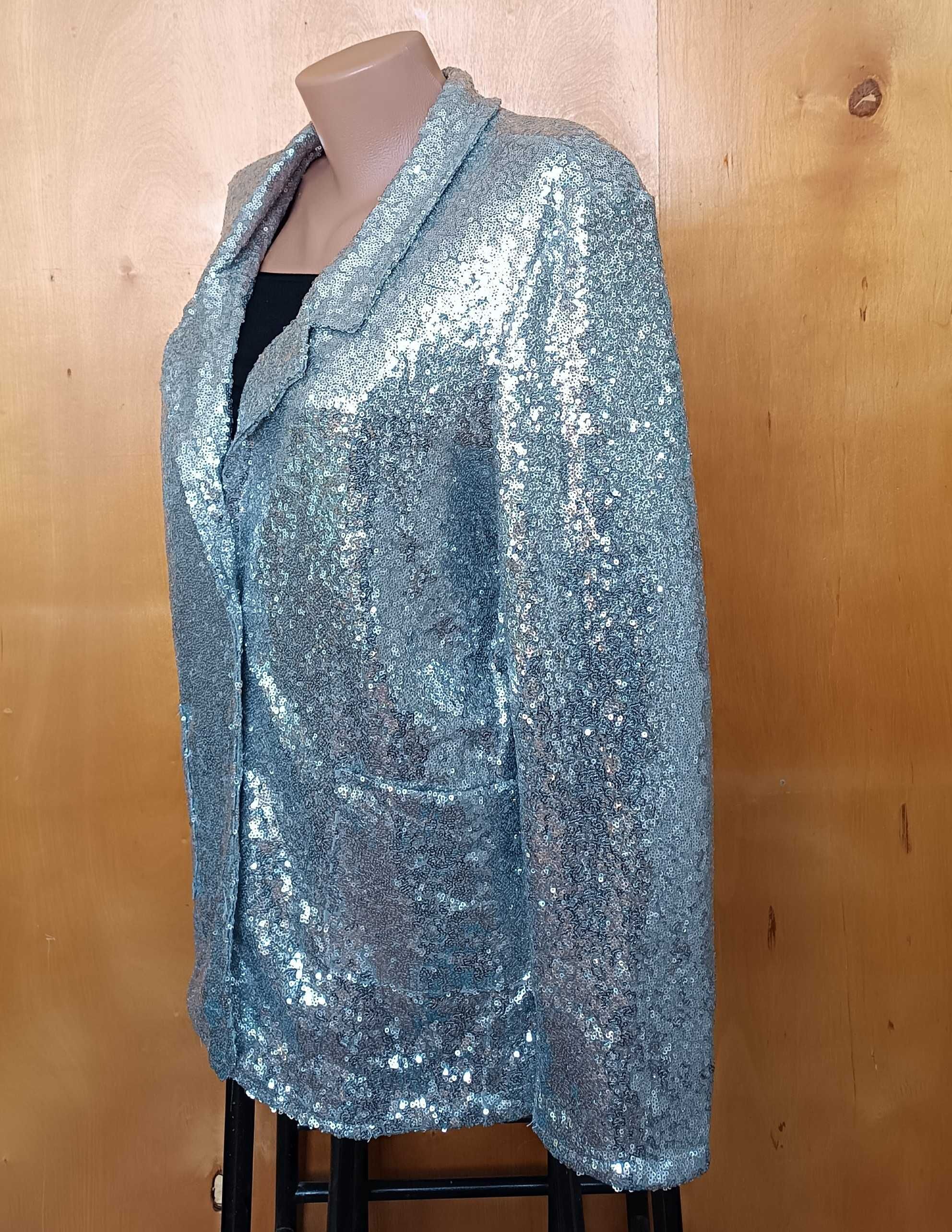 р 14-16 48-50-52 серебристый блестящий жакет пиджак блейзер в пайетках
