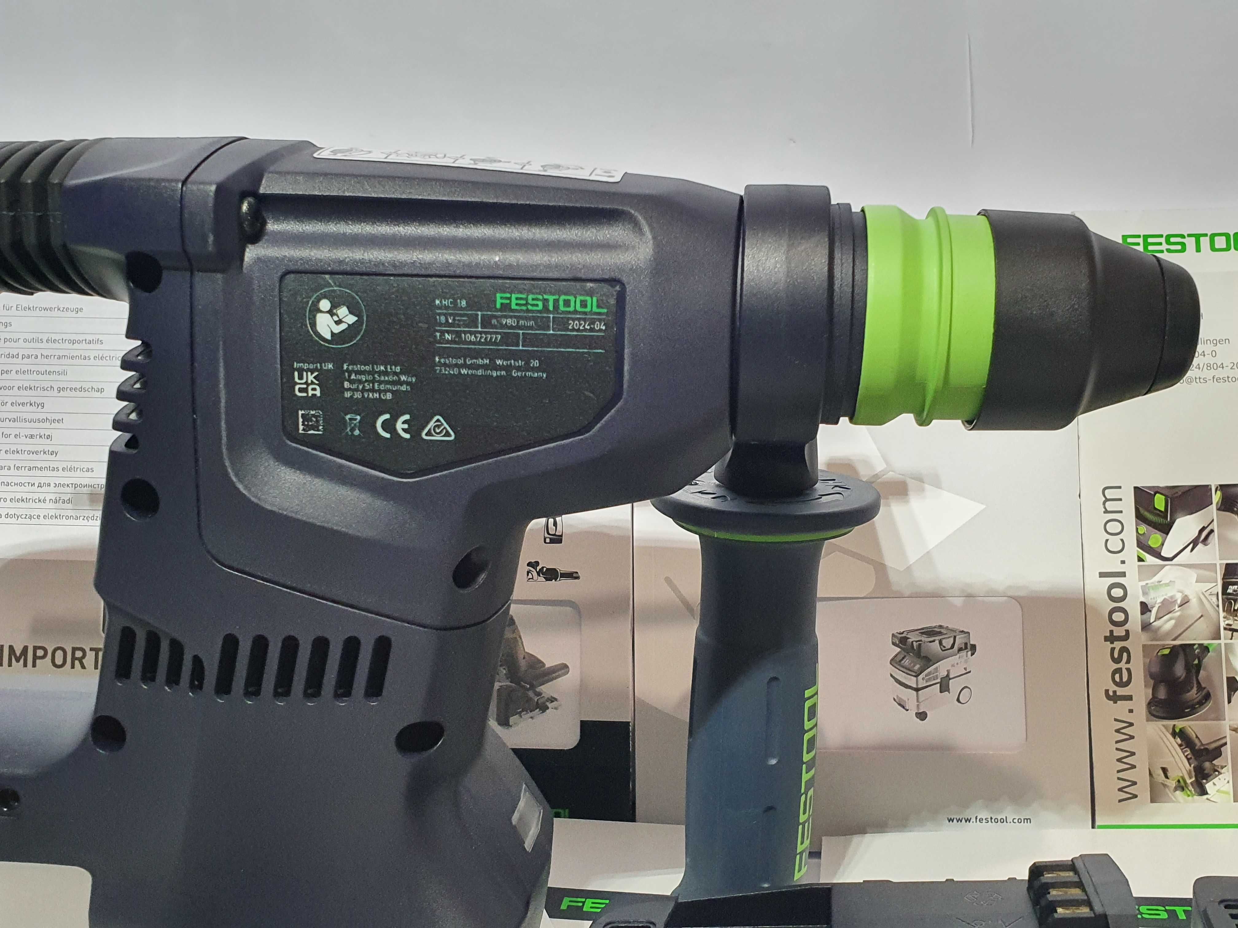 Duży zestaw młotowiertarka FESTOOL KHC 18-2szt bateria 18v 4ah-adapter